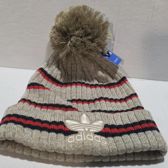 New Adidas Pom Pom Beanie Originals 90's Stripes NWT Unisex Adult Standard Fit - Picture 7 of 7